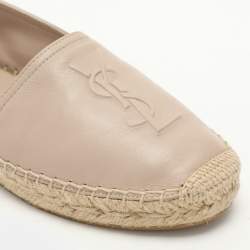 Saint Laurent Beige Leather Cassandra Espadrille Flats Size 37.5