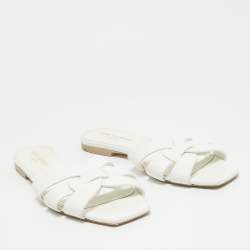 Saint Laurent White Leather Tribute Flat Slides Size 36