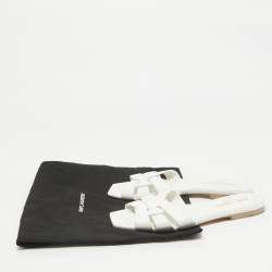 Saint Laurent White Leather Tribute Flat Slides Size 36
