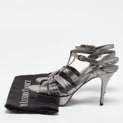 Saint Laurent Grey Lizard Embossed Leather Tribute Platform Sandals Size 40