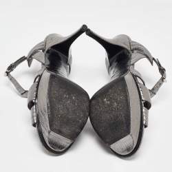 Saint Laurent Grey Lizard Embossed Leather Tribute Platform Sandals Size 40