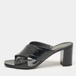 Saint Laurent Black Patent Leather Loulou Ankle Strap Sandals Size 38.5 Saint Laurent Paris TLC