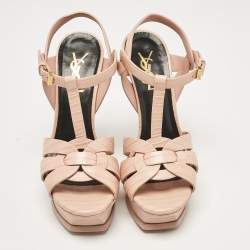 Saint Laurent Paris Beige Lizard Embossed Leather Tribute Platform Sandals Size 36.5