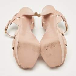 Saint Laurent Paris Beige Lizard Embossed Leather Tribute Platform Sandals Size 36.5