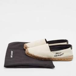 Saint Laurent Off White Canvas Logo Espadrille Flats Size 36.5