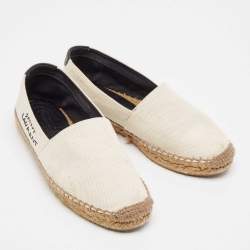 Saint Laurent Off White Canvas Logo Espadrille Flats Size 36.5