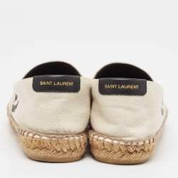 Saint Laurent Off White Canvas Logo Espadrille Flats Size 36.5