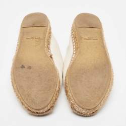 Saint Laurent Off White Canvas Logo Espadrille Flats Size 36.5