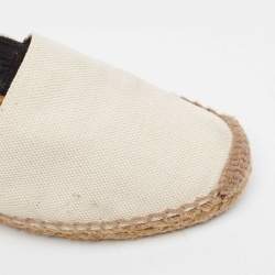 Saint Laurent Off White Canvas Logo Espadrille Flats Size 36.5