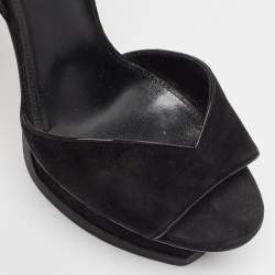 Saint Laurent Black Suede Ankle Strap Platform Sandals Size 37.5