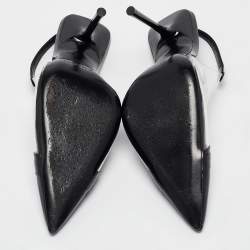 Pre Owned Saint Laurent Paris Black Patent Leather and PVC Pointed Toe Slingback Pumps Size 37