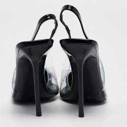 Pre Owned Saint Laurent Paris Black Patent Leather and PVC Pointed Toe Slingback Pumps Size 37