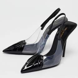 Pre Owned Saint Laurent Paris Black Patent Leather and PVC Pointed Toe Slingback Pumps Size 37