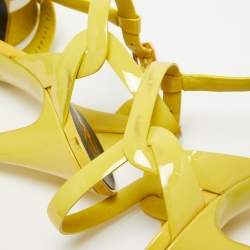 Pre Owned Saint Laurent Yellow Patent Tribute Platform Sandals Size 38