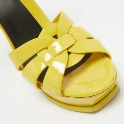Pre Owned Saint Laurent Yellow Patent Tribute Platform Sandals Size 38