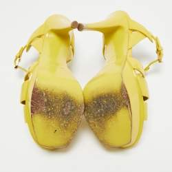 Pre Owned Saint Laurent Yellow Patent Tribute Platform Sandals Size 38