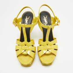 Pre Owned Saint Laurent Yellow Patent Tribute Platform Sandals Size 38