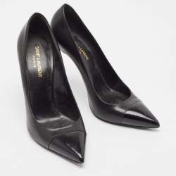 Pre Owned Saint Laurent Black Leather Pointed Toe Pumps Size 39