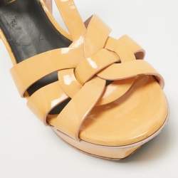 Saint Laurent Beige Patent Leather Tribute Platform Sandals Size 36