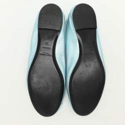 Saint Laurent Metallic Blue Leather Bow Ballet Flats Size 36