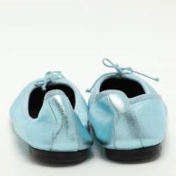 Saint Laurent Metallic Blue Leather Bow Ballet Flats Size 36