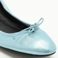 Saint Laurent Metallic Blue Leather Bow Ballet Flats Size 36