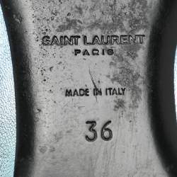 Saint Laurent Metallic Blue Leather Bow Ballet Flats Size 36