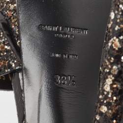 Saint Laurent Black Glitter Tribute Platform Sandals Size 38.5