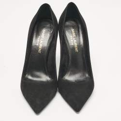 مملوكة مسبقًا Saint Laurent Black Suede Anja Pointed Toe Pumps Size 36