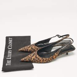 Pre Owned Saint Laurent Brown/Black Leopard Print Canvas Cherish Slingback Pumps Size 37.5