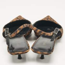 Pre Owned Saint Laurent Brown/Black Leopard Print Canvas Cherish Slingback Pumps Size 37.5