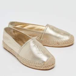 Saint Laurent Gold Leather Cassandra Espadrille Flats Size 35.5