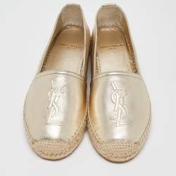 Saint Laurent Gold Leather Cassandra Espadrille Flats Size 35.5