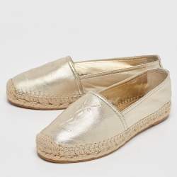Saint Laurent Gold Leather Cassandra Espadrille Flats Size 35.5