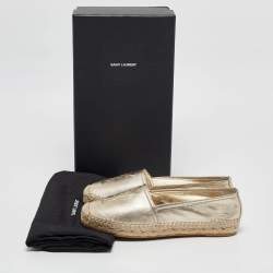 Saint Laurent Gold Leather Cassandra Espadrille Flats Size 35.5