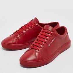 Saint Laurent Red Leather Court Classic Lace Up Sneakers Size 36