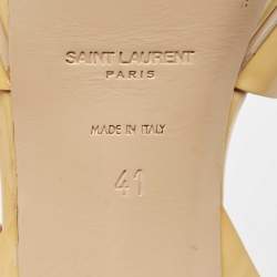 Saint Laurent Paris Beige Patent Leather Tribute Platform Ankle Strap Sandals Size 41