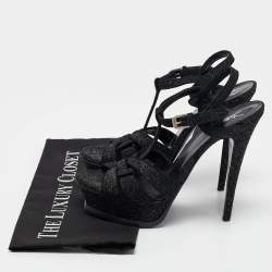 Saint Laurent Black Textured Suede Tribute Platform Sandals Size 38.5