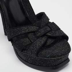 Saint Laurent Black Textured Suede Tribute Platform Sandals Size 38.5