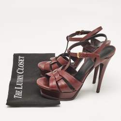 Saint Laurent Burgundy Leather Tribute Platform Sandals Size 39.5