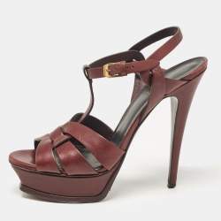 Saint Laurent Burgundy Leather Tribute Platform Sandals Size 39.5