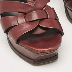 Saint Laurent Burgundy Leather Tribute Platform Sandals Size 39.5