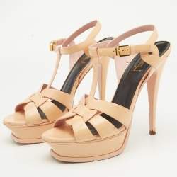 Saint Laurent Cream Patent Leather Tribute Platform Sandals Size 39