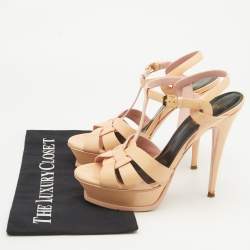 Saint Laurent Cream Patent Leather Tribute Platform Sandals Size 39