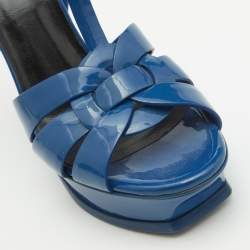 Saint Laurent Blue Patent Leather Tribute Platform Sandals Size 39