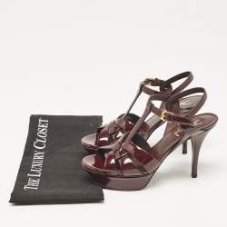 Saint Laurent Burgundy Patent Leather Tribute Sandals Size 37