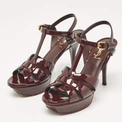 Saint Laurent Burgundy Patent Leather Tribute Sandals Size 37