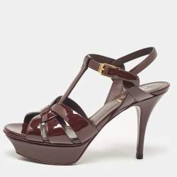 Saint Laurent Burgundy Patent Leather Tribute Sandals Size 37