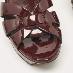 Saint Laurent Burgundy Patent Leather Tribute Sandals Size 37