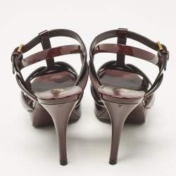 Saint Laurent Burgundy Patent Leather Tribute Sandals Size 37